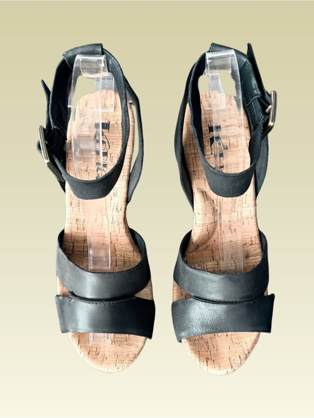 Korks Mia Black Leather Platform Sandals, Ankle Strap Block Heel, Size 6M - Picture 6 of 11